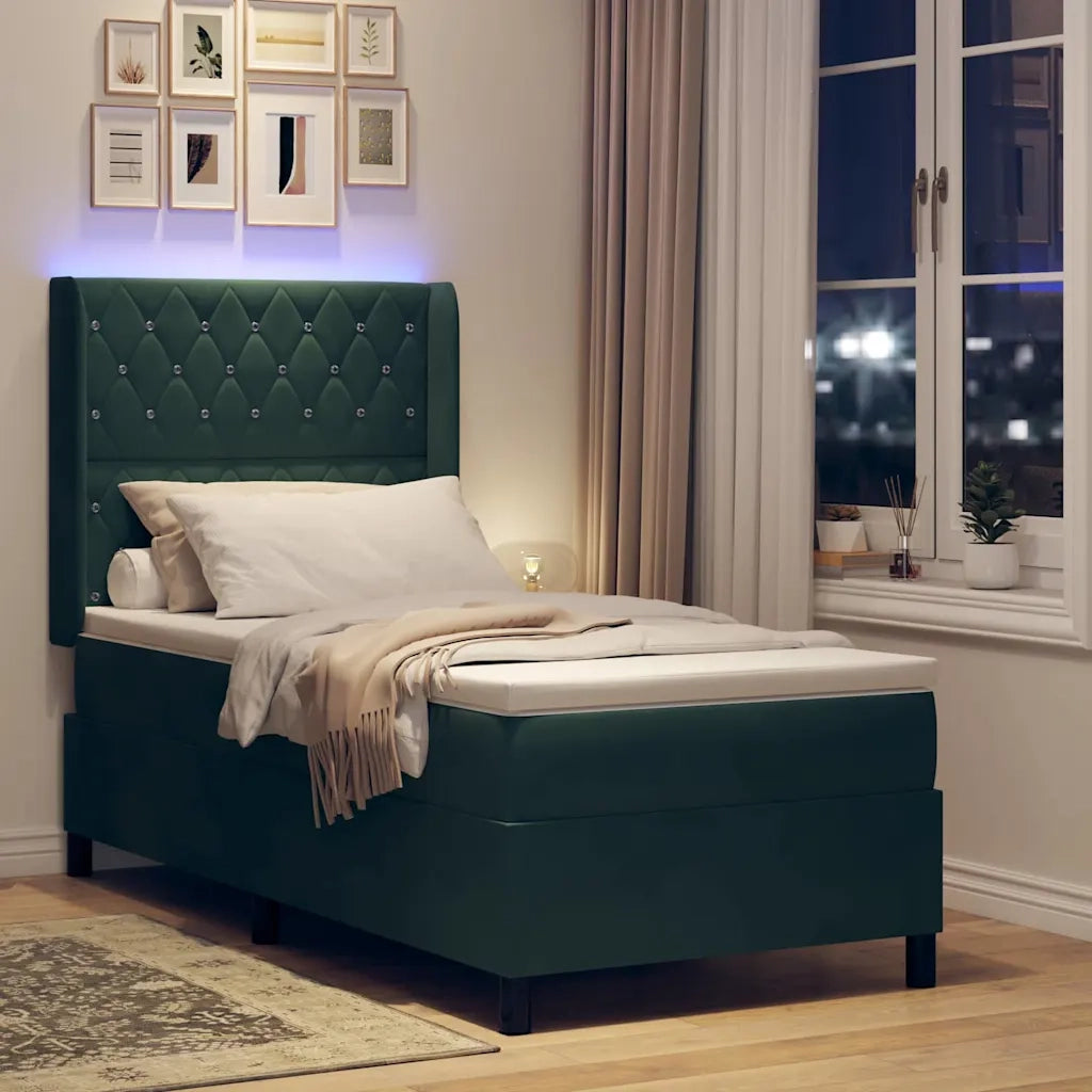 Letto con Box Springs LED e Materasso Verde scuro 90 x 200 cm 3343799