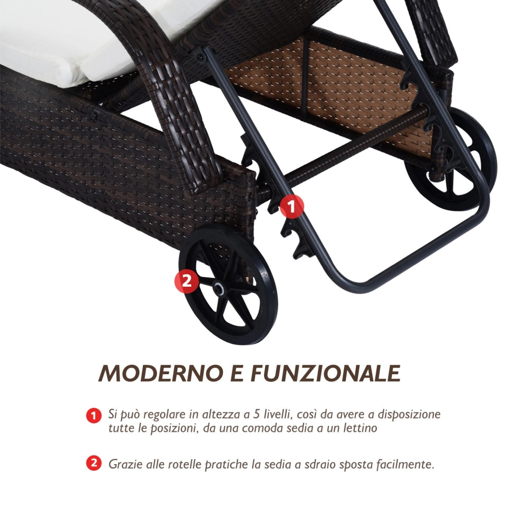 Easycomfort Set da Giardino con 2 Sedie a Sdraio con Schienale Reclinabile e Tavolino Basso in Rattan PE, Marrone
