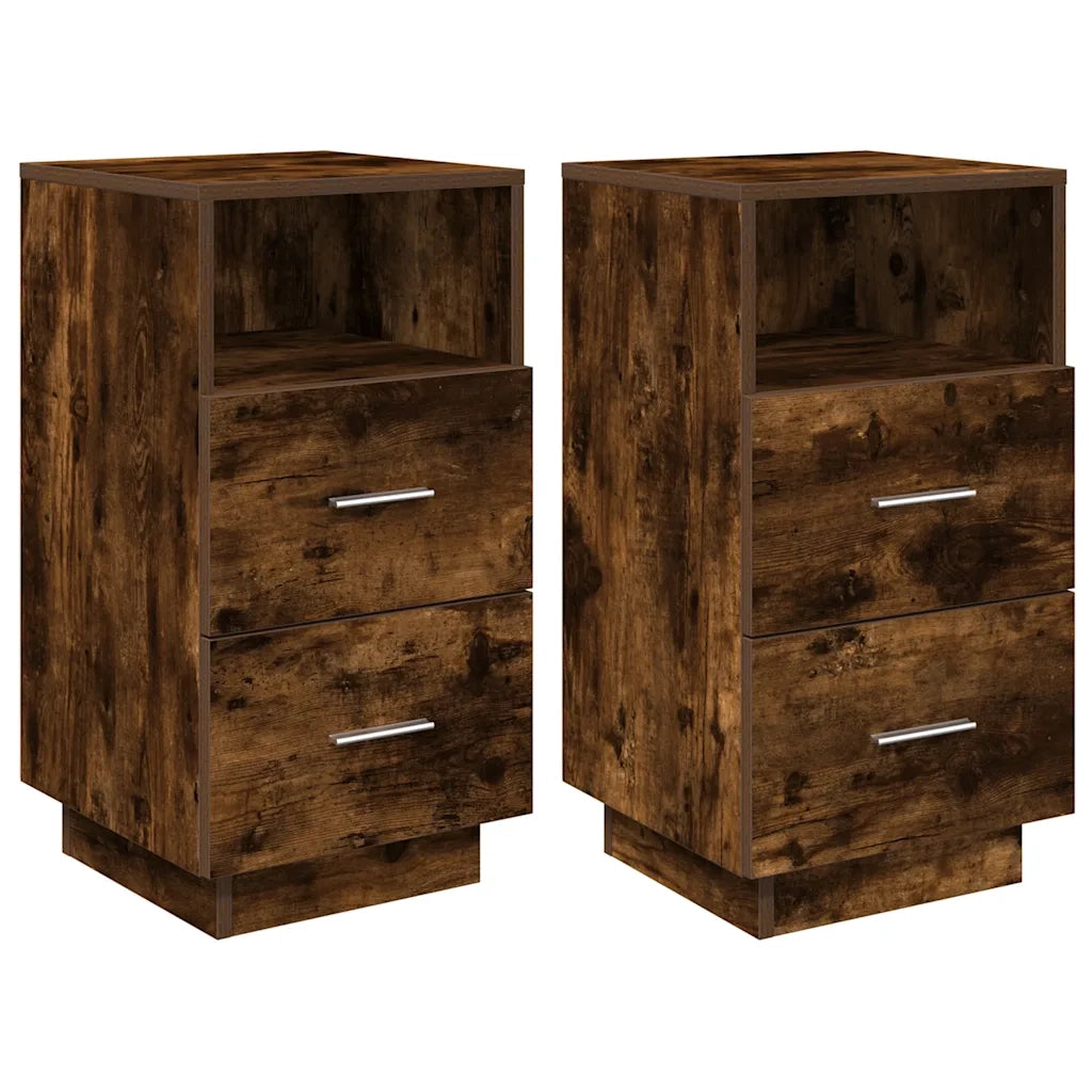 Comodini 2 pz con 2 Cassetti Rovere Fumo 36x36x68 cm