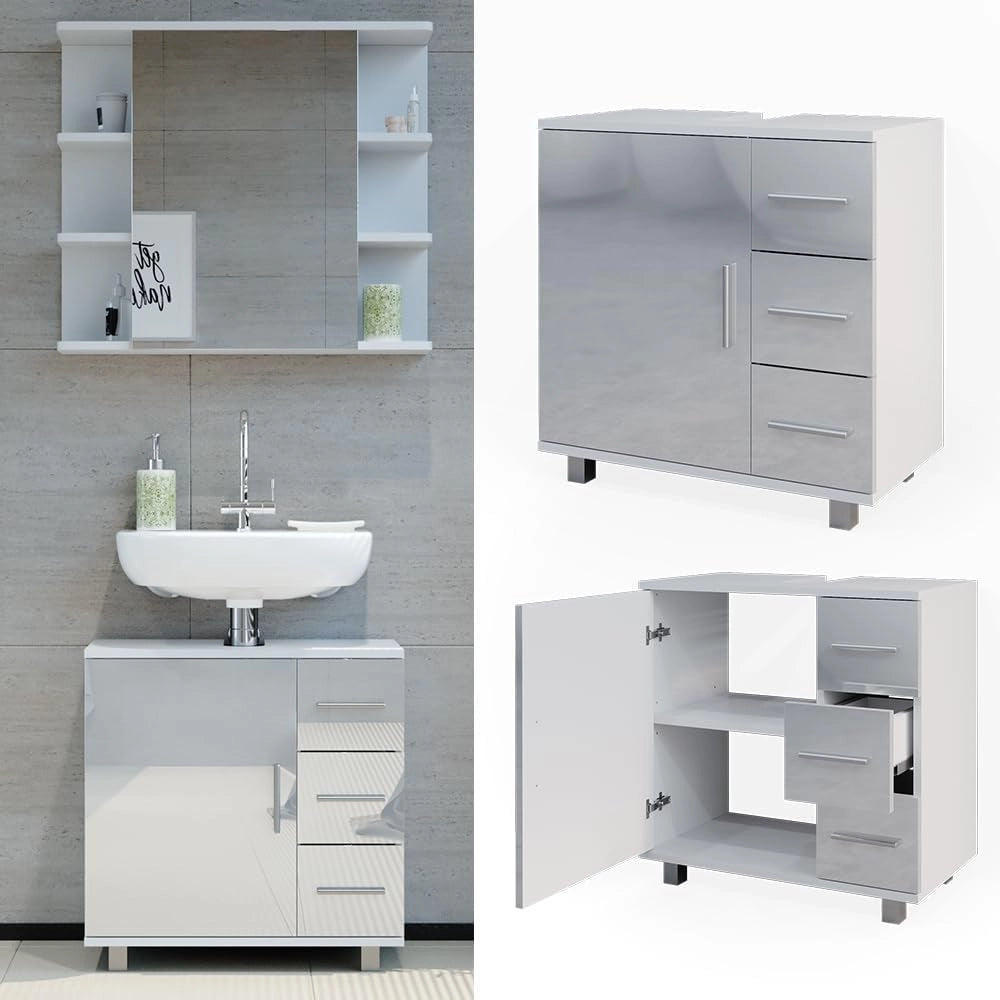 Mobile sottolavabo per bagno Ilias, Bianco lucido, 60 x 60.8 cm, con intaglio per sifone per l'installazione su lavabo