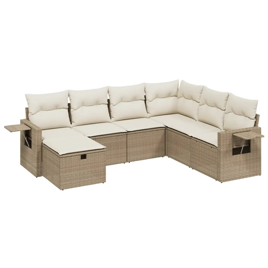 Set Divani da Giardino 7 pz con Cuscini Beige in Polyrattan