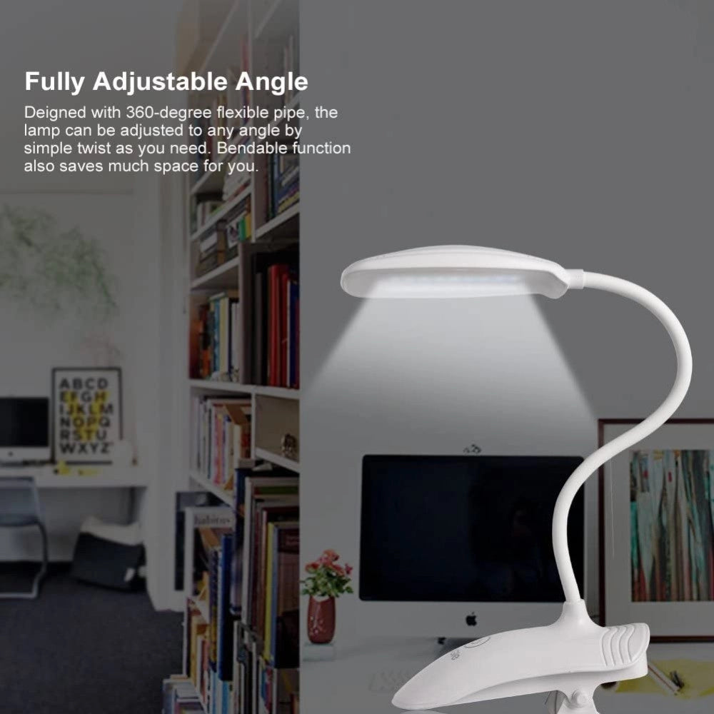 Trade Shop - Lampada Da Tavolo Scrivania A Led Luce Ricaricabile Touch Snodabile Con Pinza -