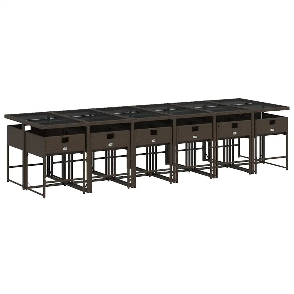 Set da Pranzo da Giardino 13pz con Cuscini Marrone Polyrattan 3211305