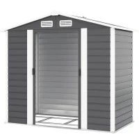 Casetta da Giardino in Metallo con Porte Scorrevoli e Lucchetto con Chiavi, 2.1x1.2x1.9m, Grigio Scuro
