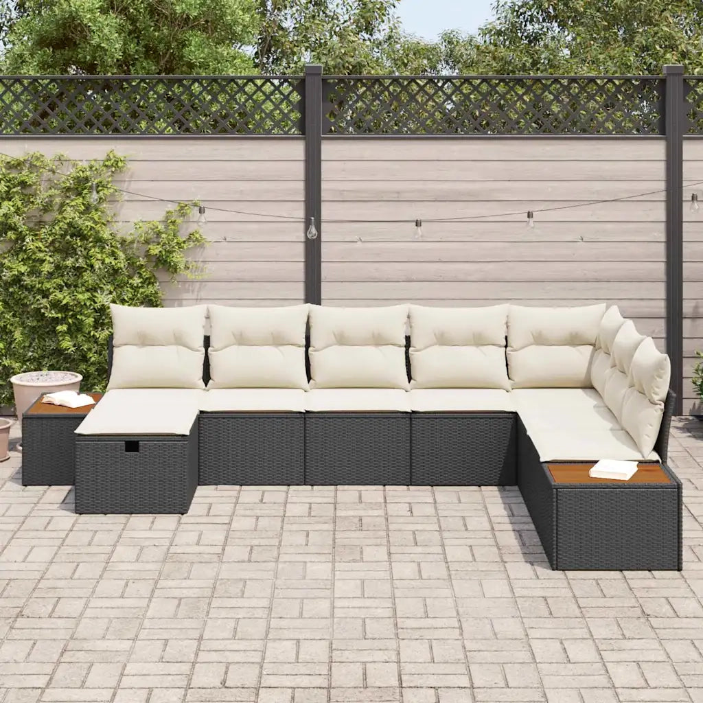 Set Divano da Giardino con cuscino Nero polyrattan