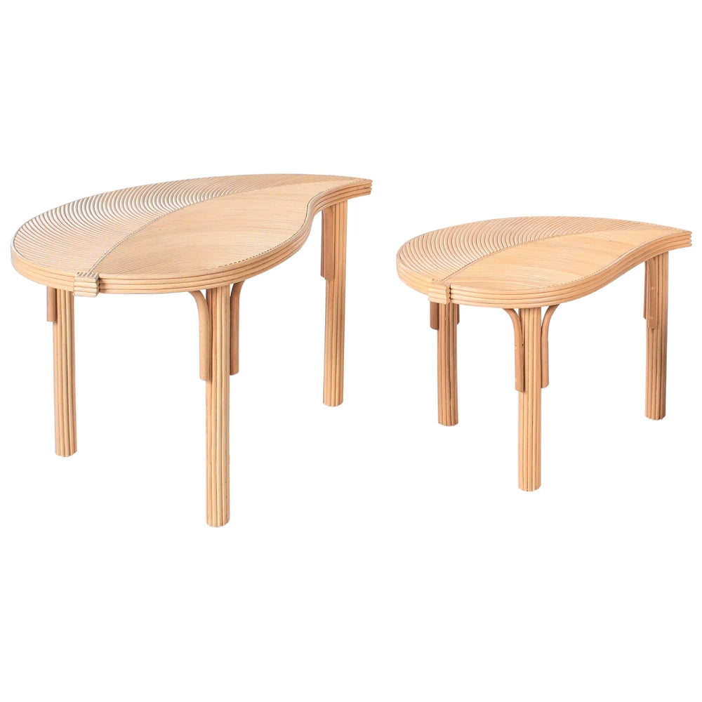 Set di 2 Tavolini in Rattan Naturale Tavolini Impilabili per Interni ed Esterni