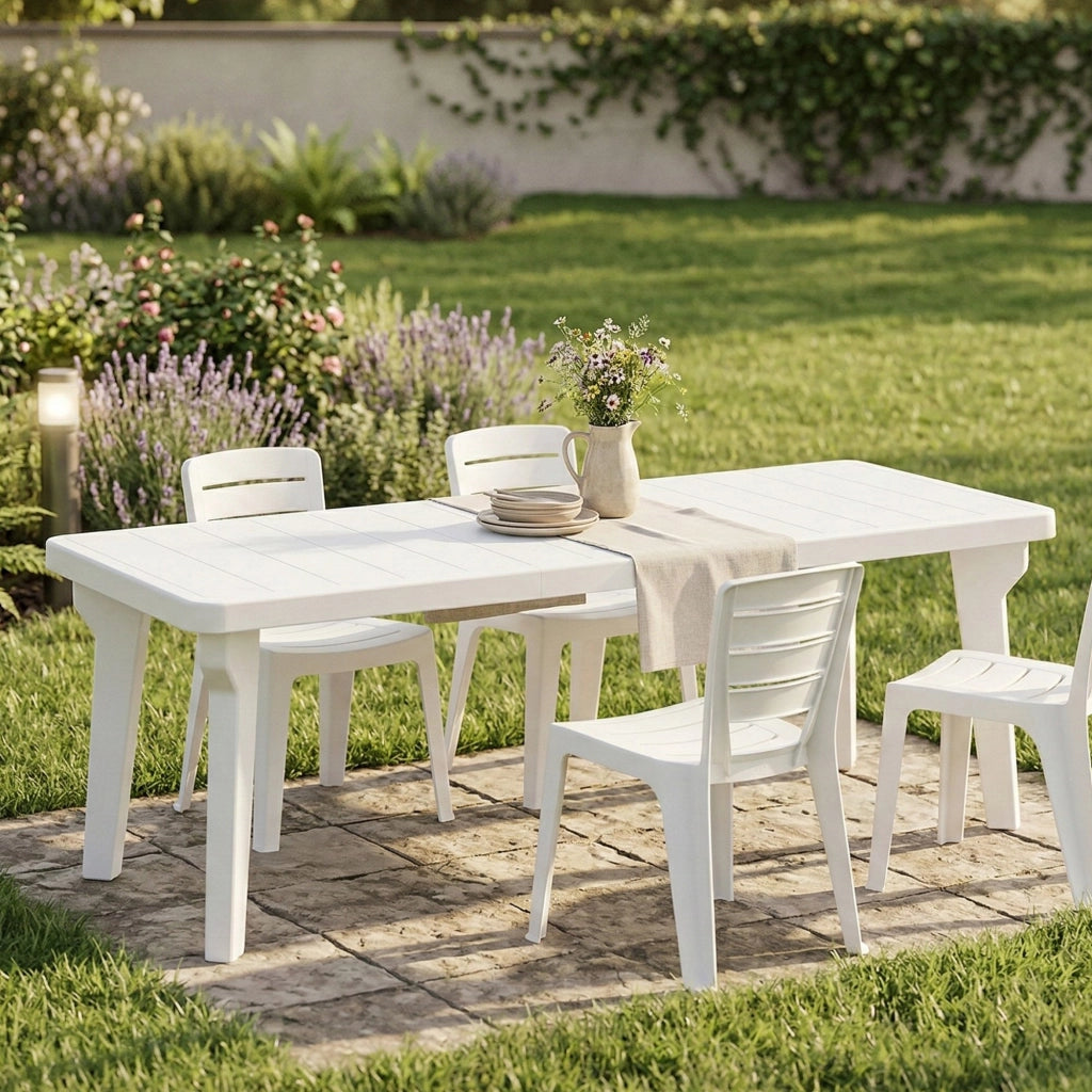 Tavolo da esterno Anatre, Tavolo rettangolare, Tavolo allungabile da giardino o da bar, 100% Made in Italy, Cm 160-220x90h74, Bianco