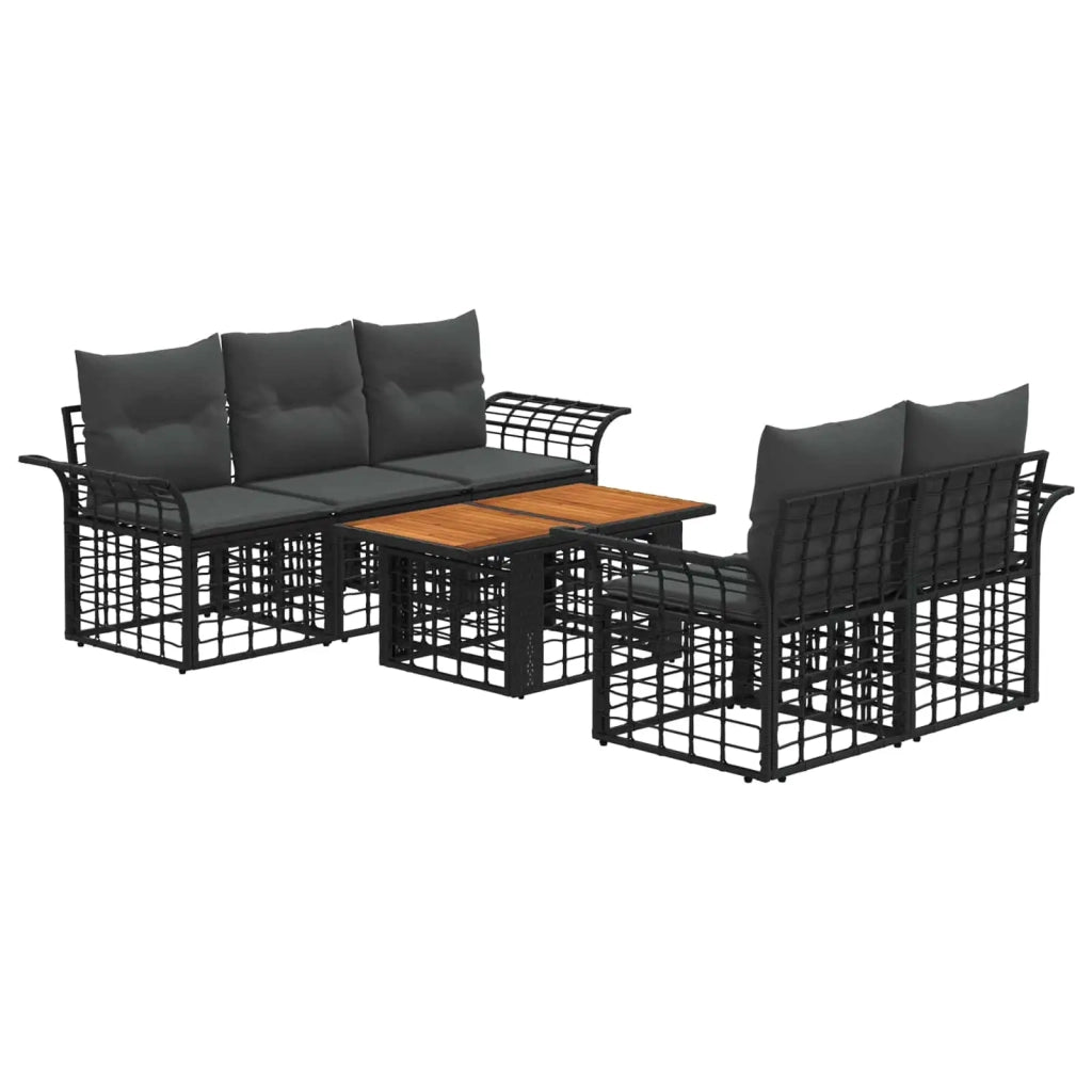Set Divano da Giardino 6 pz Nero e Grigio scuro polyrattan 3437947