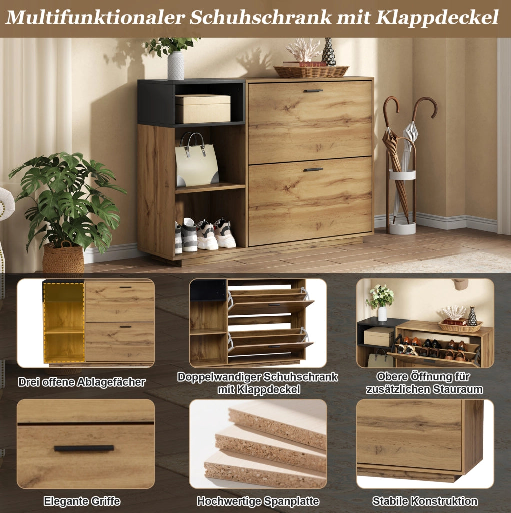 Scarpiera in MDF 120x32x84,5 cm con 2 ante a ribalta