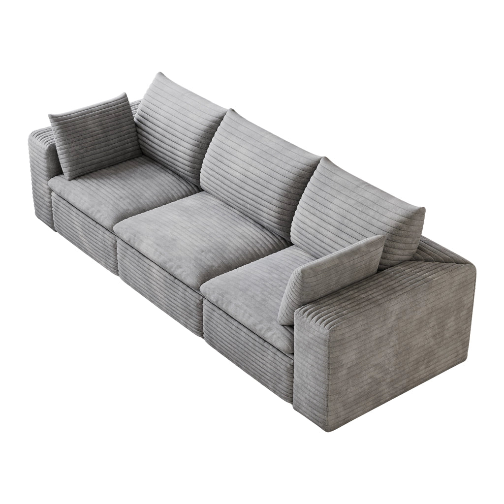 Divano Cloud 260 cm in Velluto a Coste ¨C MINIMAL ¨C Grigio Scuro, Imbottito, Senza Montaggio
