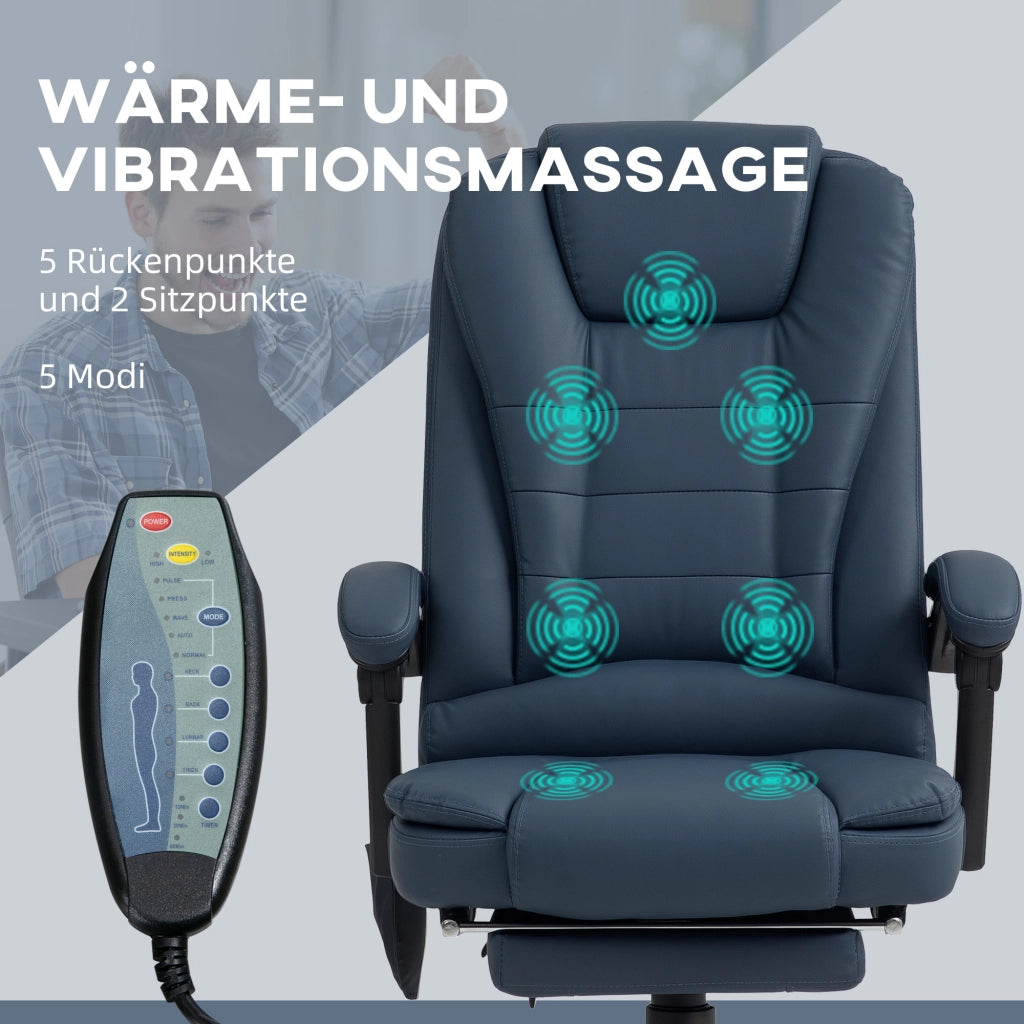 Sedia da ufficio massaggio ¨C zephmum ¨C blu, similpelle, 7 punti vibrazione