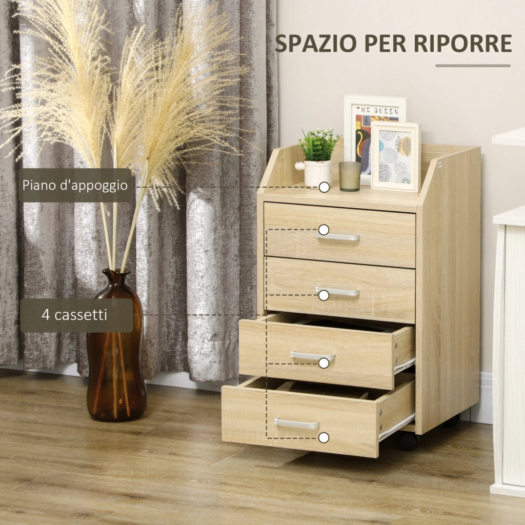 Scrivania con cassettiera ¨C zephmum ¨C Legno naturale, 4 cassetti, 40x36x65 cm