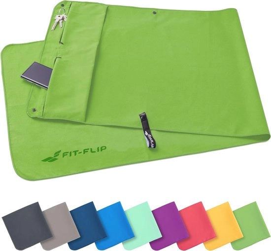 Asciugamano fitness con chiusura a cerniera, brevettato, tre strati, 5 diverse lunghezze regolabili, funzione cappuccio, tasca di stoccaggio, striscia magnetica, asciugamano sport supplementare, microfibra, diverse colorazioni