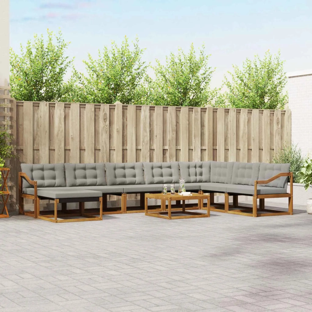 Set di divani da esterno 9 pcs Grigio Naturale e Chiaro