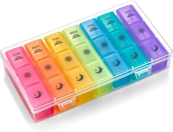 Dispensatore di pillole settimanale con compartimenti per mattina, pomeriggio e sera - Dispensatore di plastica grande con 7 giorni di programmazione