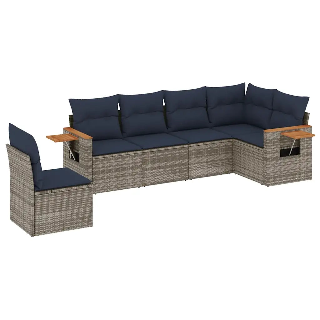Set Divano da Giardino 6 pz con Cuscini Grigio in Polyrattan