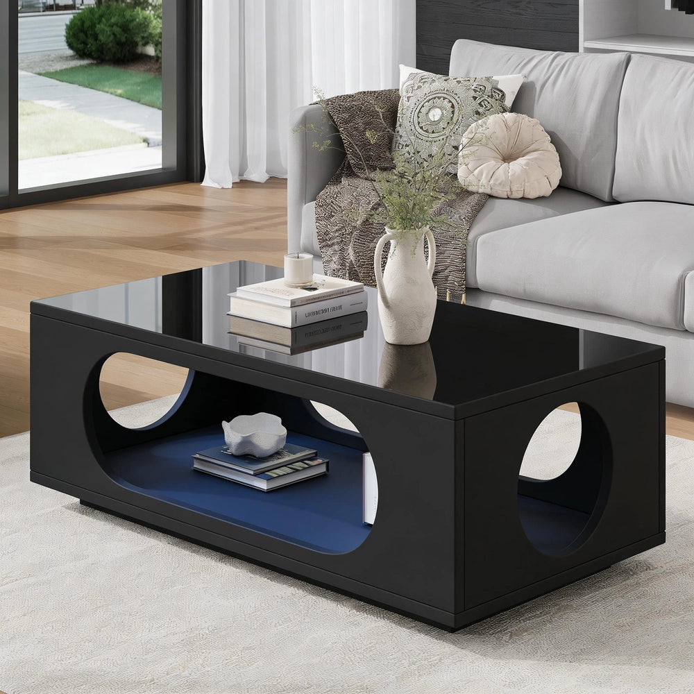 Tavolino da Caff¨¨ con LED ¨C MINIMAL ¨C MDF Nero Lucido, 100x50x35