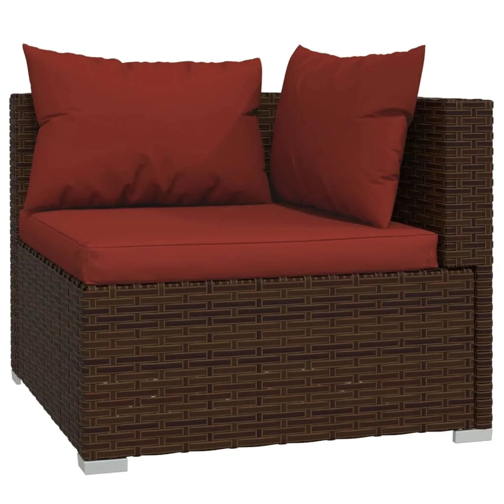 Set mobili da giardino set arredamento da esterno 9 pezzi con cuscini polyrattan marrone 02_0018131