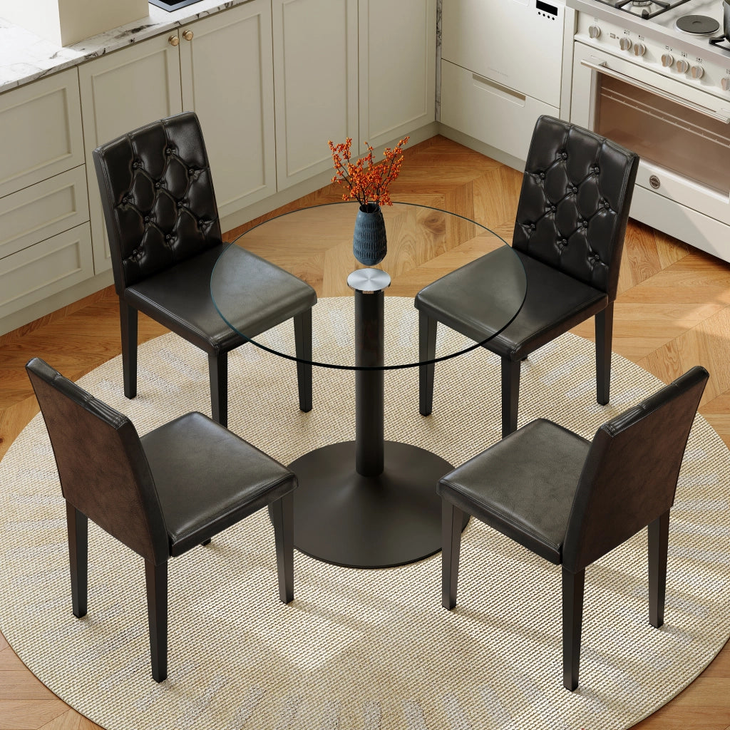 Tavolo da pranzo con 4 sedie in vetro temperato e metallo nero per sala da pranzo 85 cm