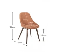 E-STYLO Sedia da pranzo in tessuto ruggine chiaro con gambe e struttura in massello di noce, 58cm X 49cm H. 85cm.