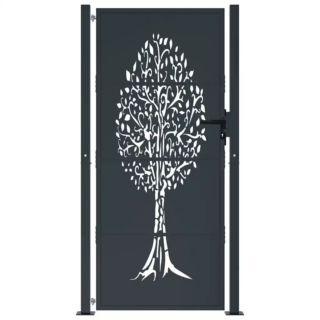 Cancello da giardino antracite 100x200 cm in acciaio con design ad albero CFW4159535