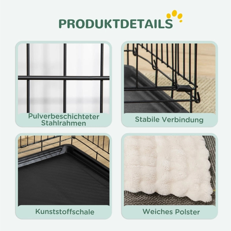 Gabbia per cani pieghevole con 2 porte, trasportino con vassoio di base estensibile e cuscino, 75 x 48,5 x 53 cm, nera