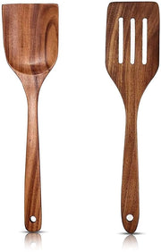 Set di spatole in legno da 30 cm - Spatola in legno - Spatola a foro - Cucina - Legno salutare - 100% Wengé naturale - Cucchiaio da cucina