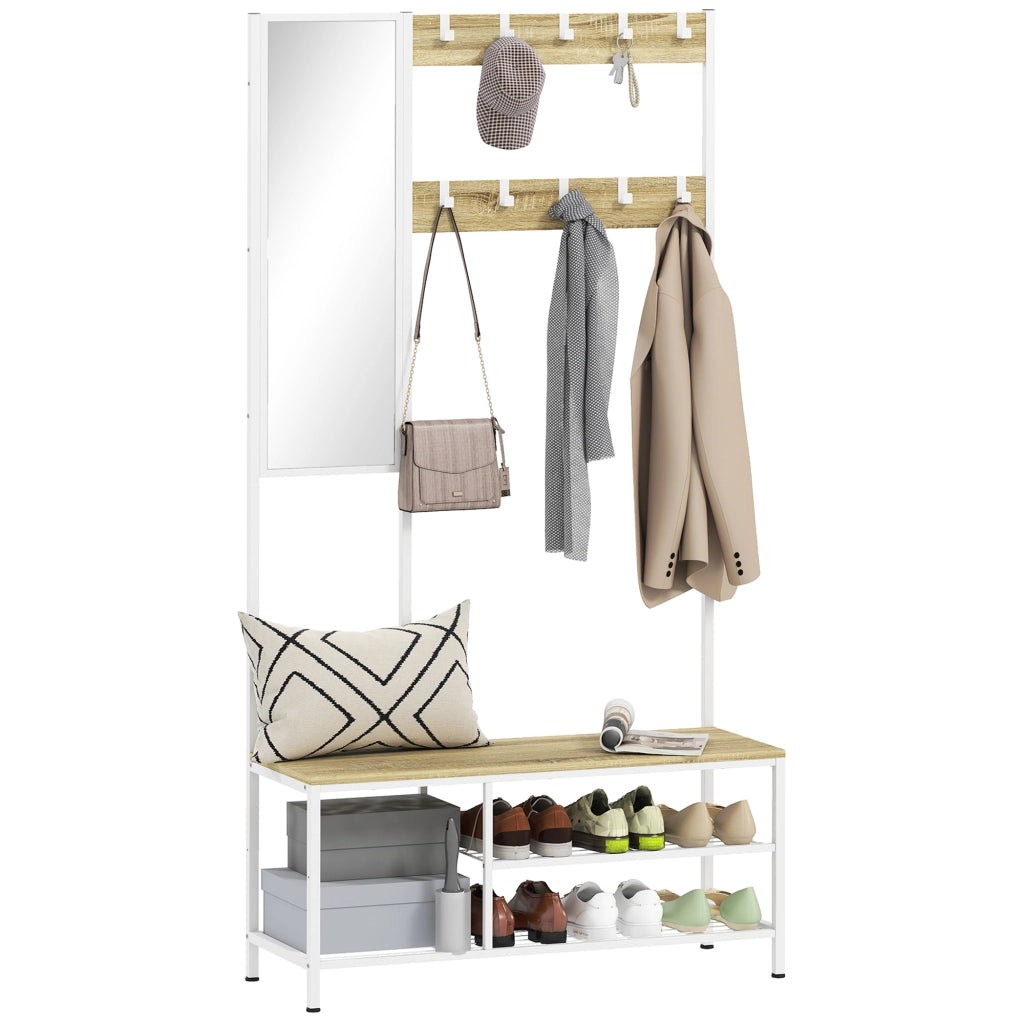 Appendiabiti con specchio e ripiani ¨C zephmum ¨C 98x34x186 cm colore naturale