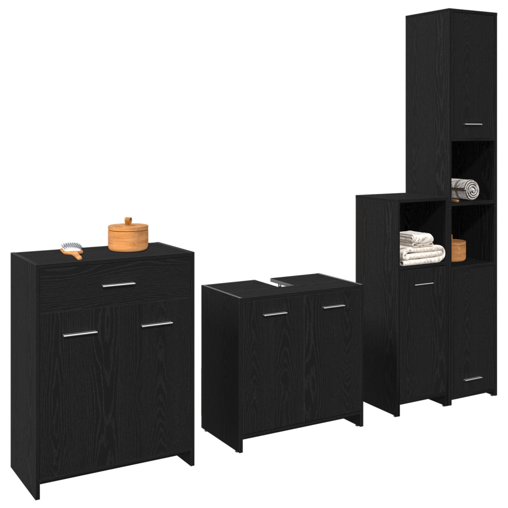 Set di Mobili per Bagno  4 Pezzi Rovere Nero Legno ingegnerizzato