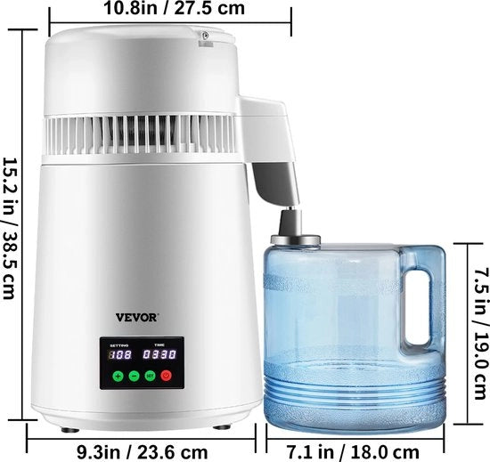 Destillatore d'Acqua - Puro - Schermo Facile da Usare - 1L per Ora - 4L di Capacità di Vasca - Bianco