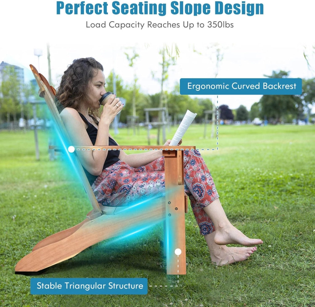 Sedia Adirondack da Giardino, Poltrona in Legno, Pausa da Esterno, Schienale a 6 Righe, Ideale per Estate, Portata di 160kg, 69x88x103cm, Grigio/Naturale/Bianco (naturale)