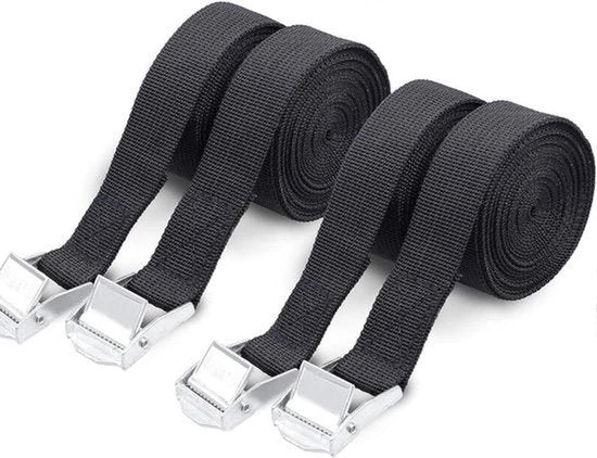 Cinghie di accoppiamento 25mm x 2,5m - 4 pezzi - Cinture di accoppiamento regolabili per motociclo, camion, bicicletta e auto - Nero