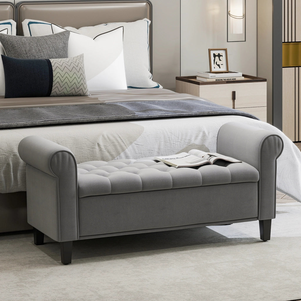 Pouf contenitore con braccioli ¨C zephmum ¨C tessuto velluto grigio 126x48.5x57 cm