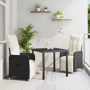 Set da Pranzo per Giardino con cuscino 3 pcs Nero polyrattan