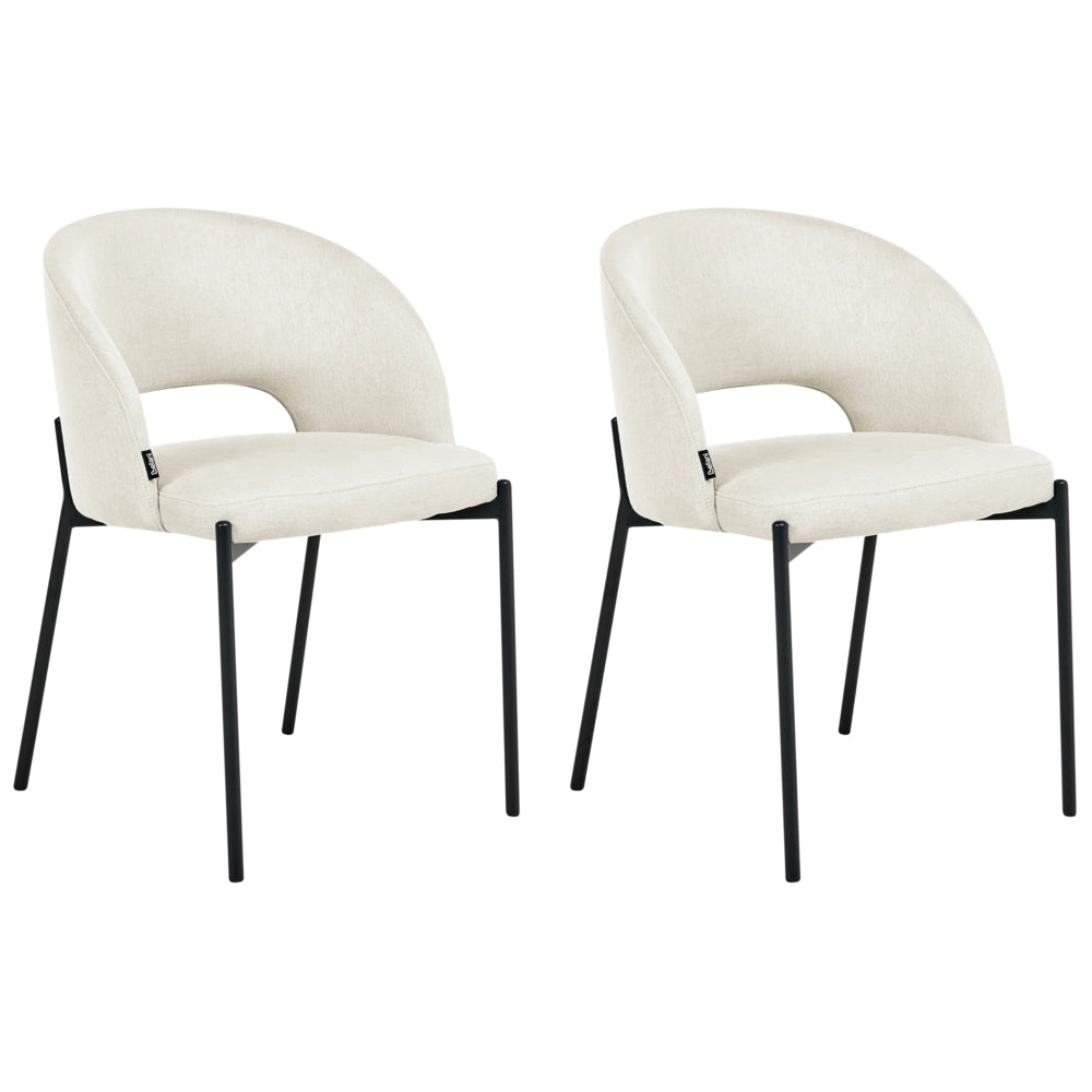Set di 2 sedie da pranzo tessuto beige chiaro e metallo braccioli e schienale con apertura moderna industriale