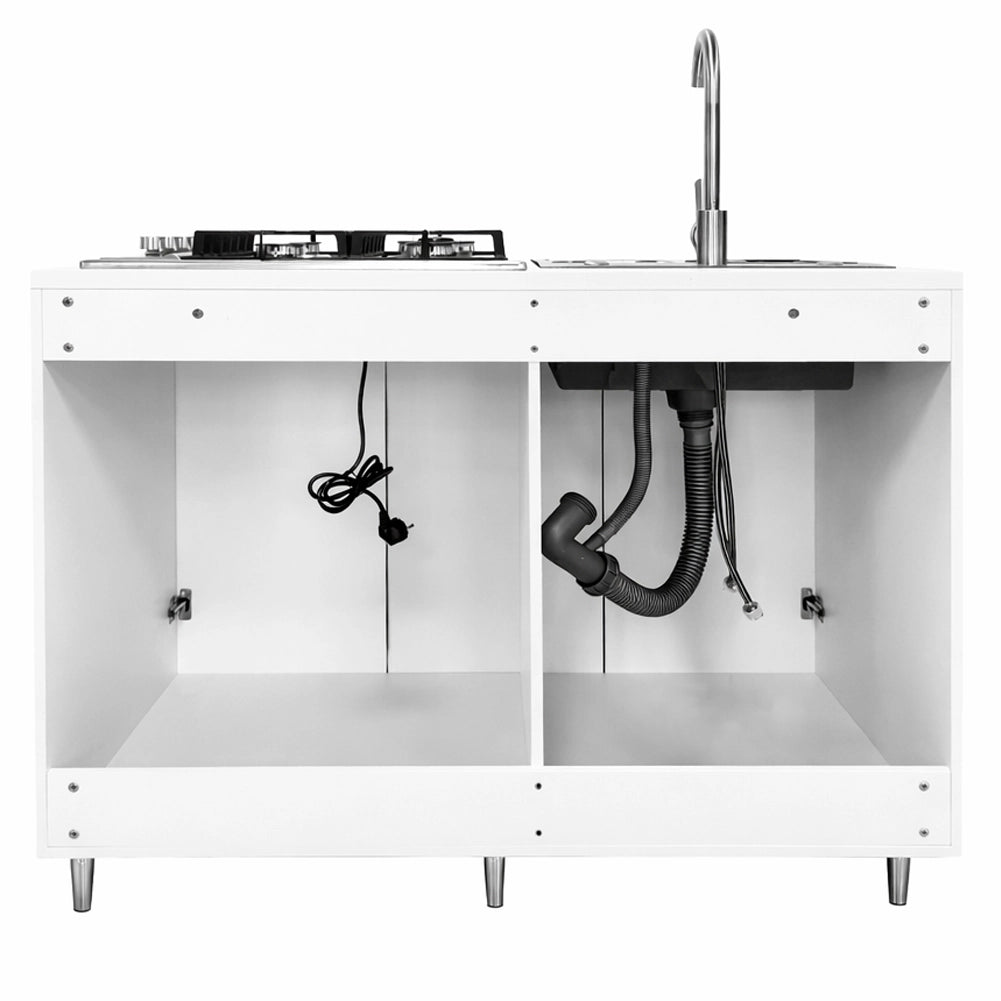 Cucina Completa 120x60 cm Bianco con Piano Cottura 4 Fuochi Lavello Rubinetteria