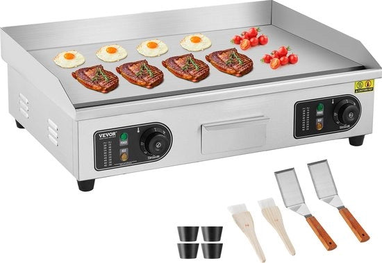 Griglia Elettrica Professionale - Piastra Grill - Apparecchio Grill - Acciaio Inox - 66.3x47.5x21.9cm - Professionale - Inclusi Accessori - Facile da Pulire - Festival / Festa / BBQ - 50-300℃