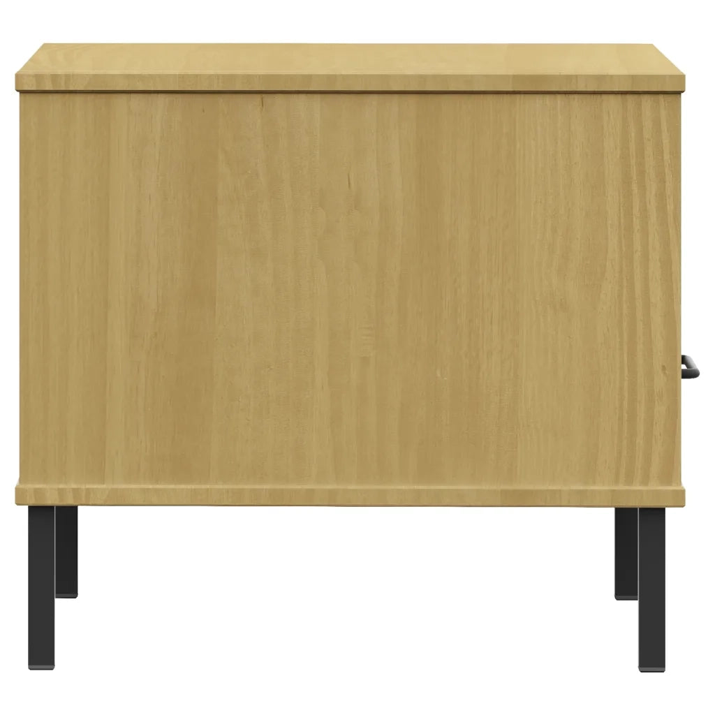 Comodino con Gambe in Metallo-Tavolino da notte Marrone Legno Massello Pino OSLO