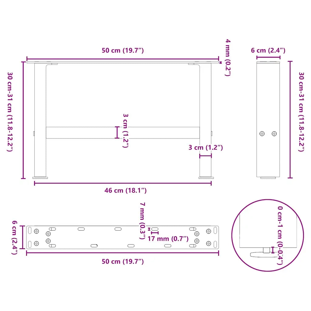 Gambe per Tavolino da CaffÃ¨ Antracite 2 pz 50x(30-31) cm Acciaio