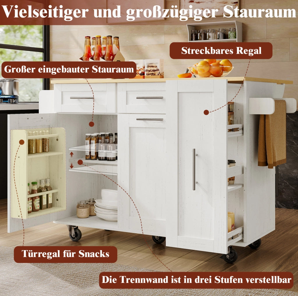 Isola cucina pieghevole con ruote, 110 cm, bianca