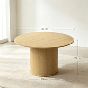 Tavolo da pranzo rotondo per 4-6 persone con base cilindrica scanalata in MDF e truciolare naturale 120 × 120 × 75 cm
