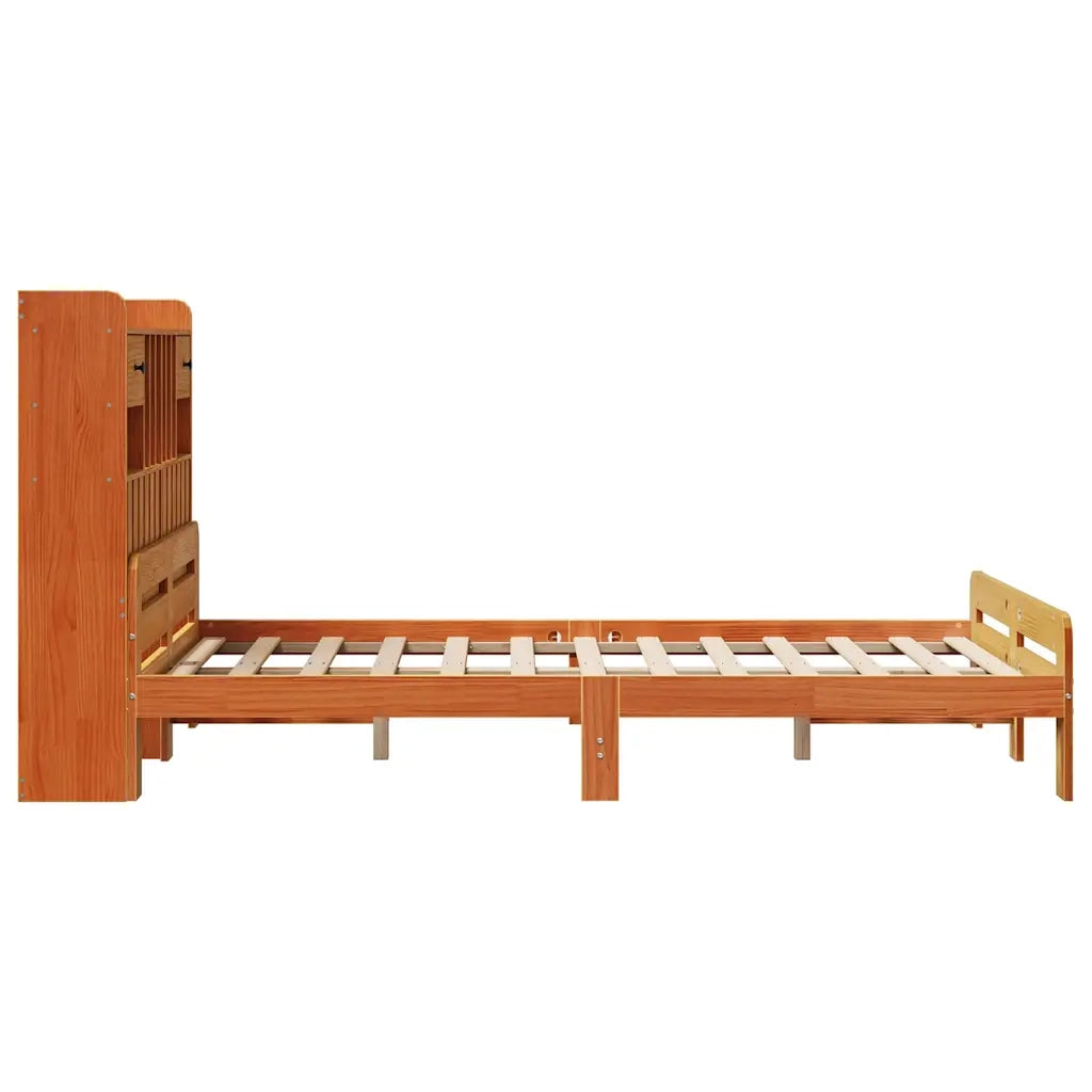 Letto Libreria senza Materasso Marrone Cera 135x190 cm in Pino 3308899