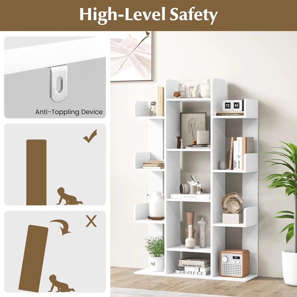 Libreria, scaffale aperto con 13 scomparti, per soggiorno, studio e ufficio, 86 x 24,5 x 141 cm, colore: bianco