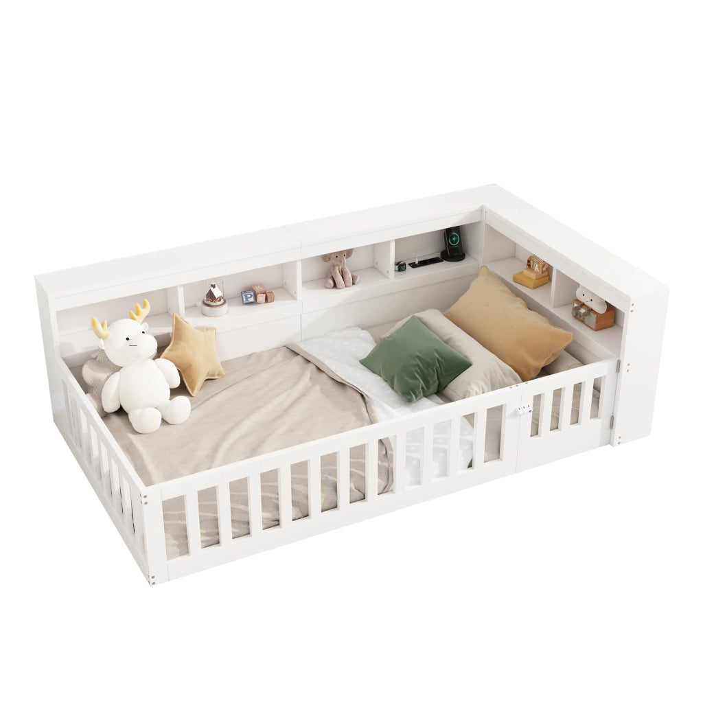 Daybed 90x200 cm con staufach; prese e USB; in truciolare e MDF bianco