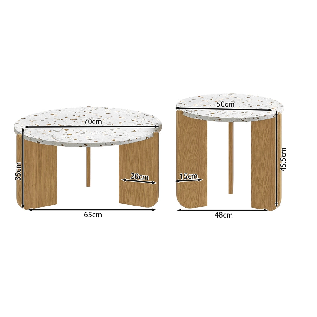 TAVOLINO Set da 2 pezzi 70x70x35 cm + 50x50x45,5 cm MDF Bianco e legno