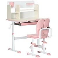 Banco Scuola con Sedia per Bambini 3-12 Anni, Altezza Regolabile e Piano Inclinabile, Rosa