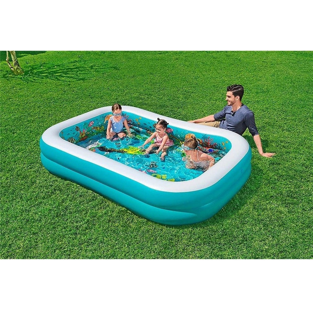 Trade Shop - Piscina Avventura Marina 3d 262x175x51cm Rettangolare 2 Anelli Occhialini 3d 54177 -