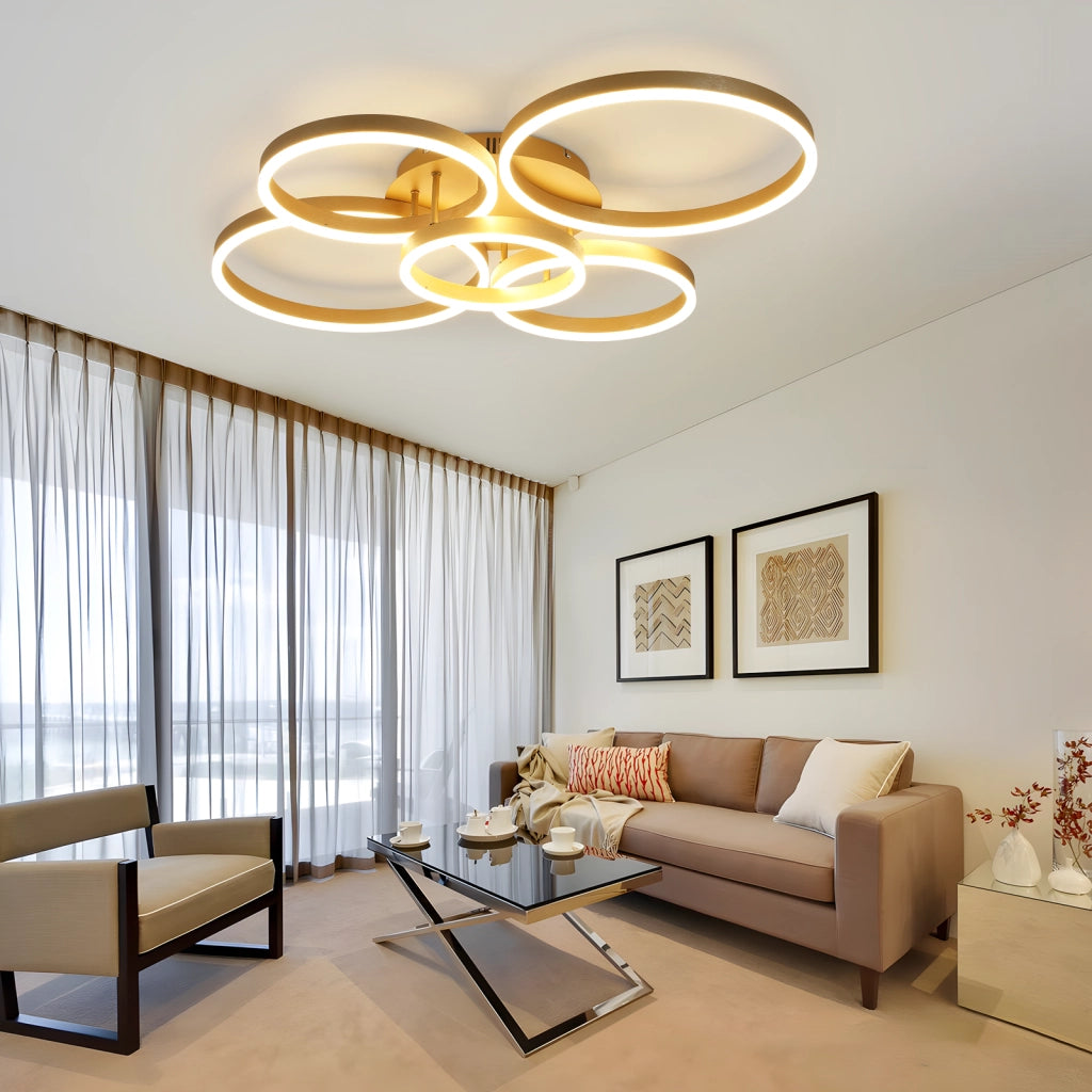 ZMH Lampada da soffitto plafoniera LED 78W dorata dimmerabile telecomando 5 anelli per soggiorno camera letto