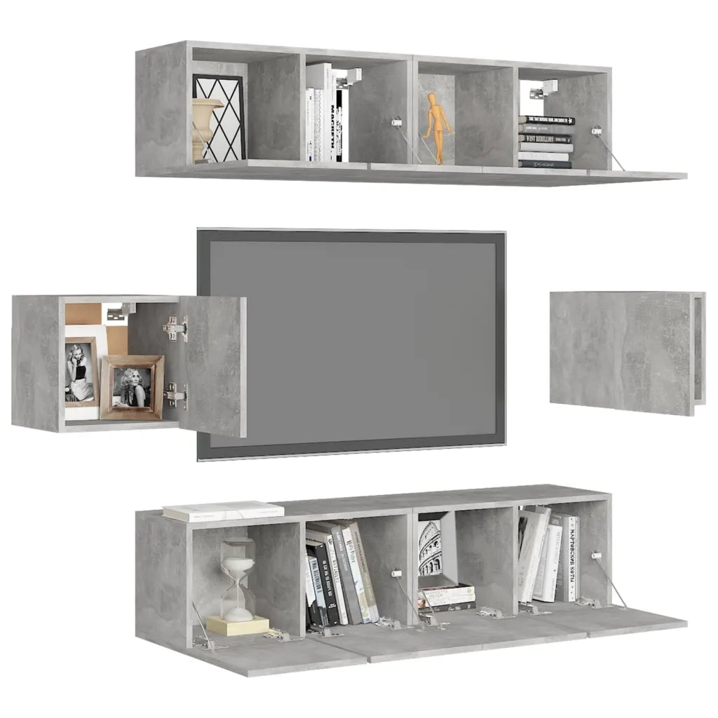 Set Porta TV 6 pz Grigio Cemento in Truciolato  cod mxl 64438