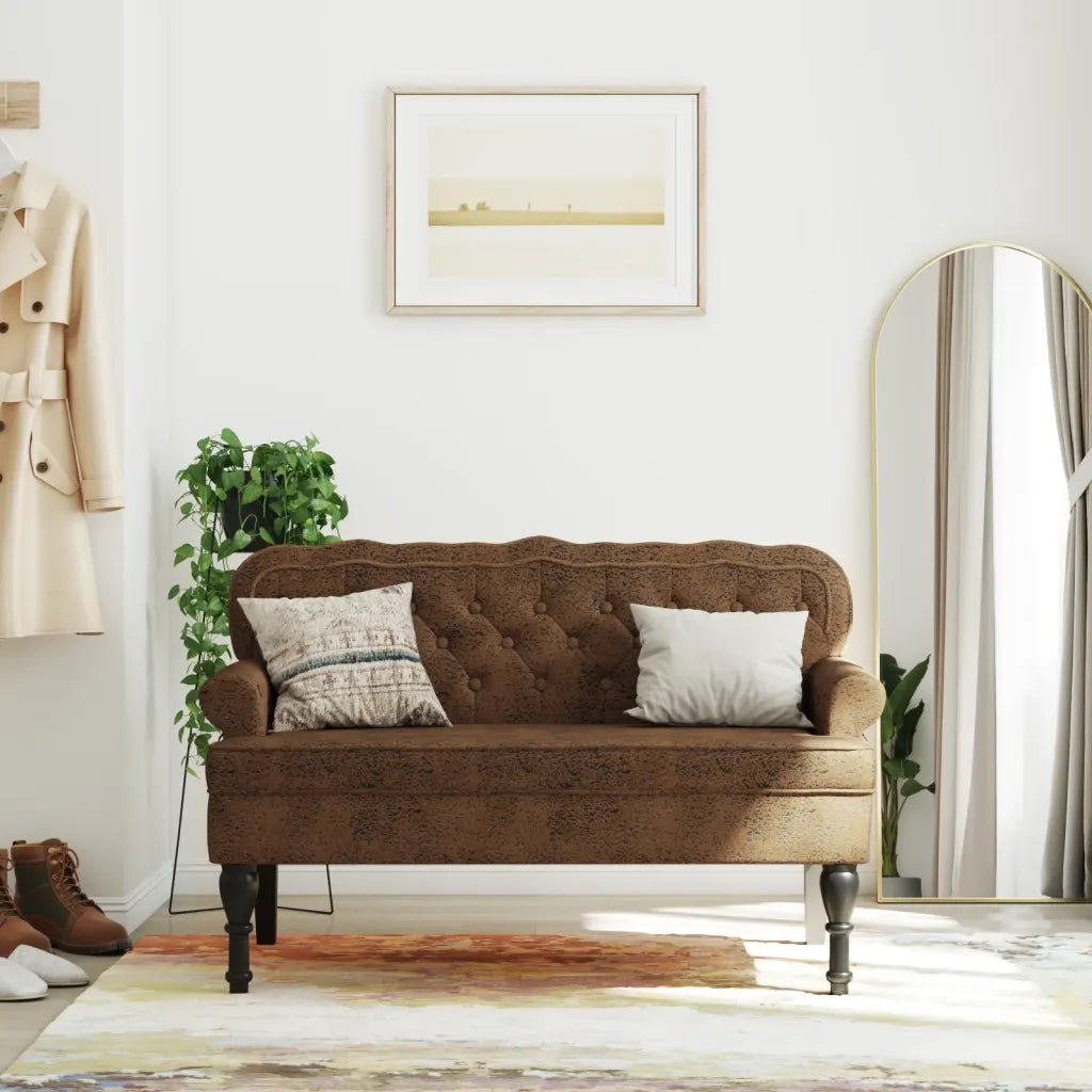 Panca con Schienale Marrone 119,5x64,5x75 cm in Scamosciato 372165